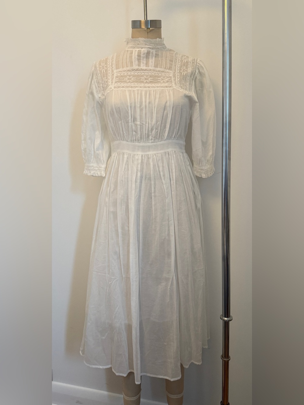 Classic White Lace Detail Midi Dress